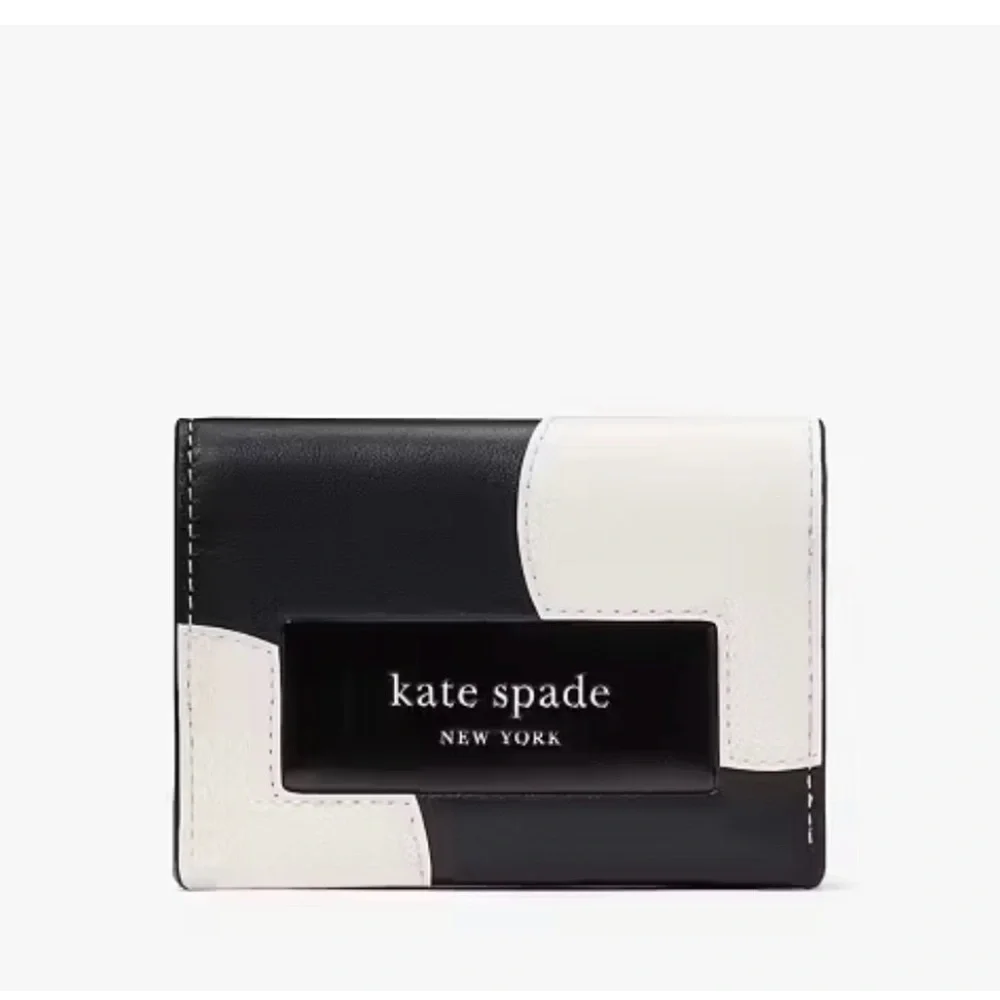 Kate Spade Label Dot Applique Card Case Trifold Wallet Black Multi